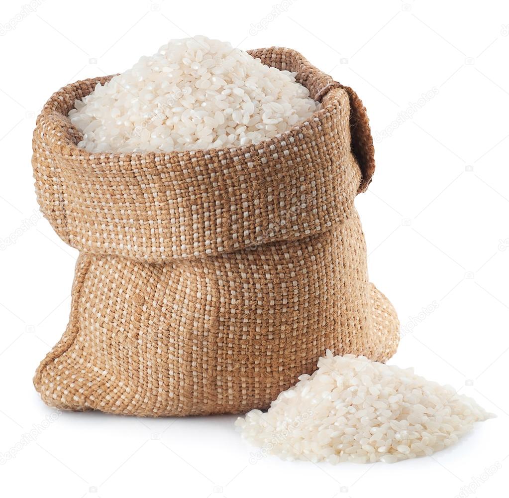 Rice in burlap bag Stock Photo by AlterPhoto 90891490