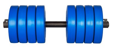  beyaz izole mavi dumbells ağırlık