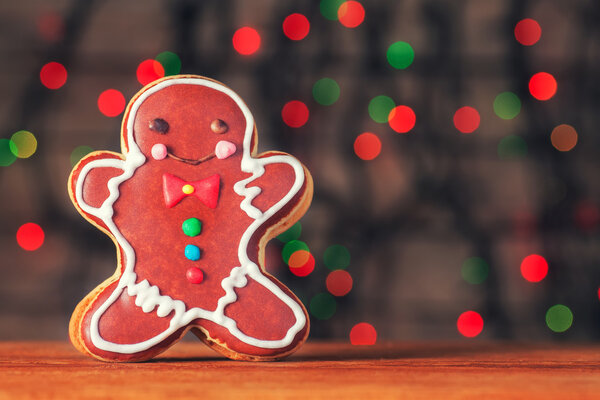 Gingerbread man on bokeh background