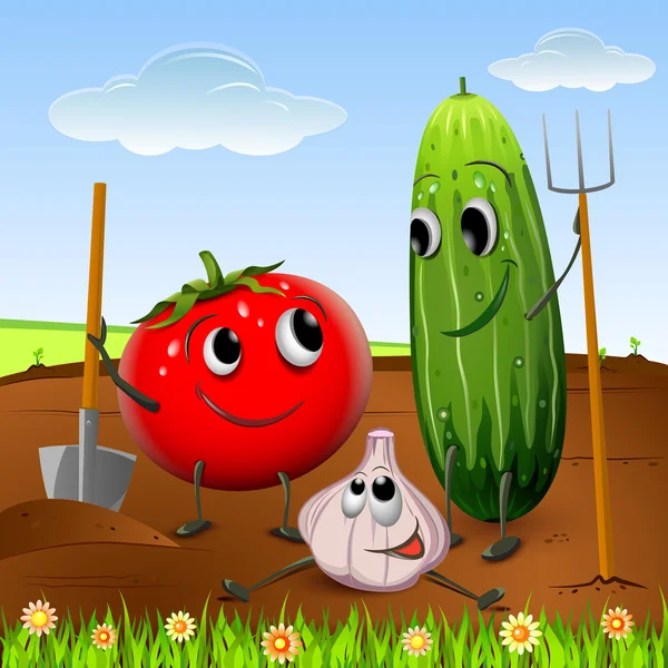 Légumes dans le jardin — Image vectorielle