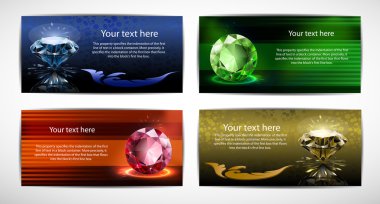 kartvizit şablonları vardır. kırmızı, mavi, sarı ve yeşil arka plan. elmas perspektif içinde. vektör.