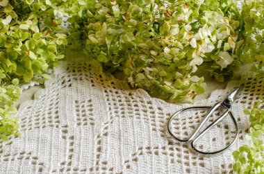 Ev ekonomisi ve iğne işi için arka plan. Metin için yer.