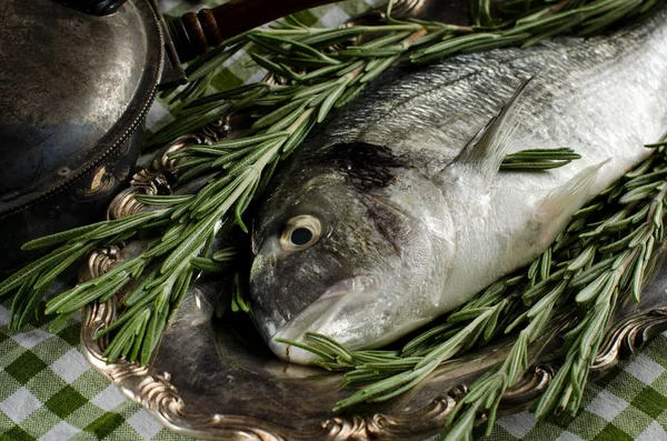 Koken. Vis met kruiden. — Stockfoto