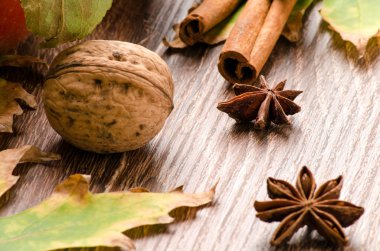 Ceviz, tarçın, yıldız anason ve sonbahar yaprakları