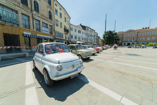 Gorizia,Italy MAY 22,2016:Photo of a Fiat 500 Club Isonzo meeting. The Fiat 500 (Italian:Cinquecento) is a city car which was produced by the Italian manufacturer Fiat between 1957 and 1975. — Stock Photo, Image