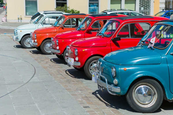 Gorizia,Italy MAY 22,2016:Photo of a Fiat 500 Club Isonzo meeting. The Fiat 500 (Italian:Cinquecento) is a city car which was produced by the Italian manufacturer Fiat between 1957 and 1975. — Stock Photo, Image