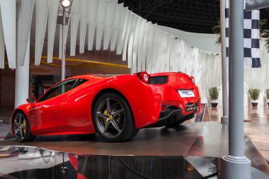 ABU DHABI, UAE - MAY 13,2014: Ferrari World at Yas Island in Abu Dhabi on MAY 13, 2014, UAE. Ferrari World is the largest indoor amusement park in the world.