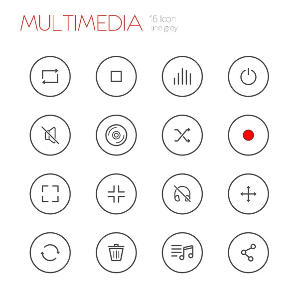 Iconos de línea multimedia — Vector de stock