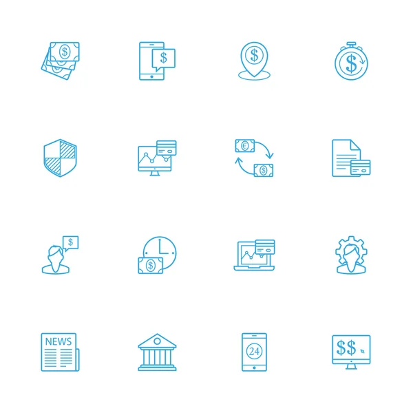 Icone della linea blu bancaria e finanziaria — Vettoriale Stock