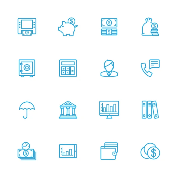 Iconos de línea azul de banca — Vector de stock