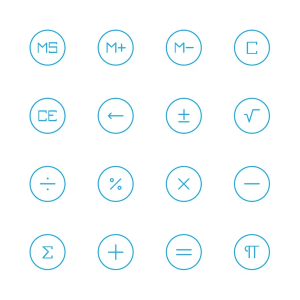 Hesap makinesi vektör mavi çizgi ikonlar — Stok Vektör