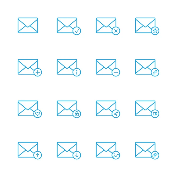 Línea de correo electrónico iconos azules — Vector de stock