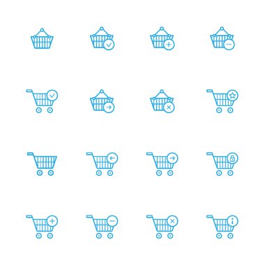 Alışveriş sepeti mavi çizgi simgeler