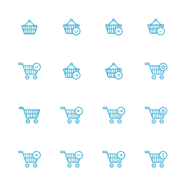 Shopping cart blue line icons — Stock Vector