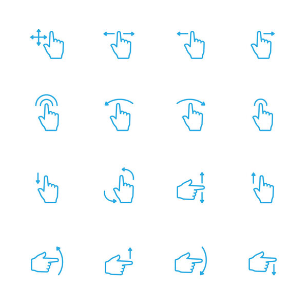 Touch Gesture Blue Line Icon and Sensory Blue Line Icons