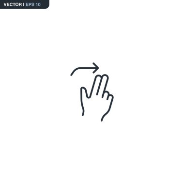 Asgari doğrusal simge, iki parmak sağa kaydırma hareketi. Uygulamalarda komutları takip etmek, pasajları doğrulamak ya da içeriği görmek için kullanılır. Temiz vektör çizgisi.