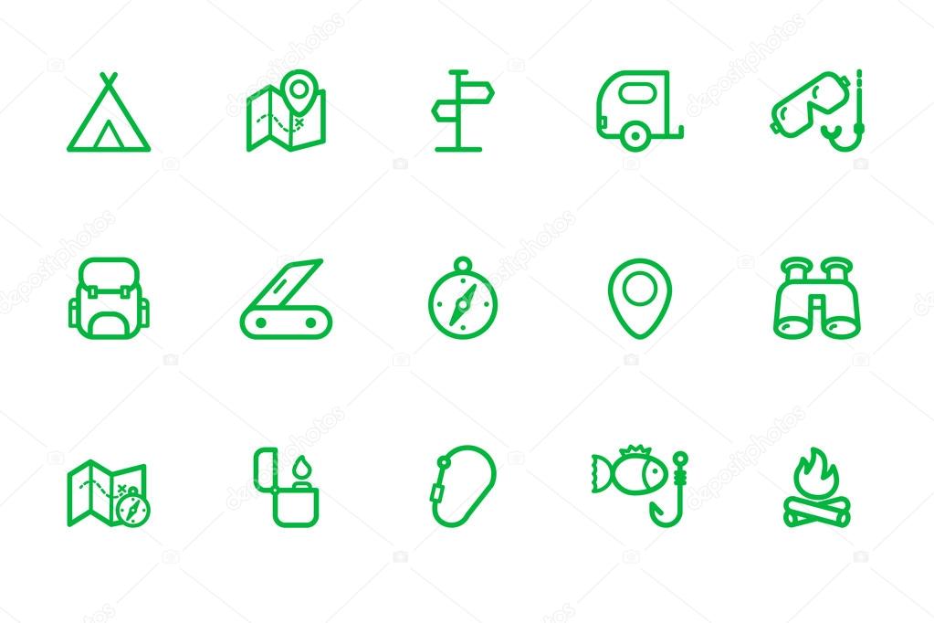 Travel icons line
