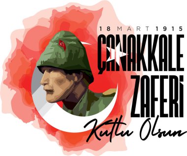 Soldier illustration of Canakkale victory and martyrs' day (Translation: 18 March 1915, A Heroic Saga of Canakkale) clipart