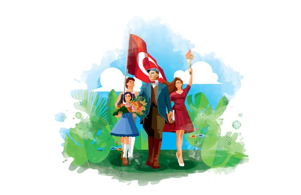 Türkiye 'nin ilk cumhurbaşkanı Mustafa Kemal Atatrk, Türk gençleriyle geleceğe yürürken