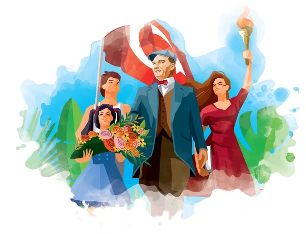 Türkiye 'nin ilk cumhurbaşkanı Mustafa Kemal Atatrk, Türk gençleriyle geleceğe yürürken