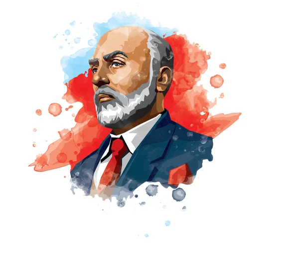 Mehmet Akif Ersoy (1873-1936) Türk şair, yazar, akademisyen ve milletvekili. Vektör suluboya çizimi.  
