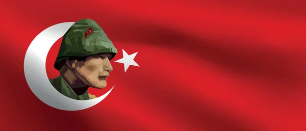 土耳其国旗上的士兵插图 — 图库矢量图片