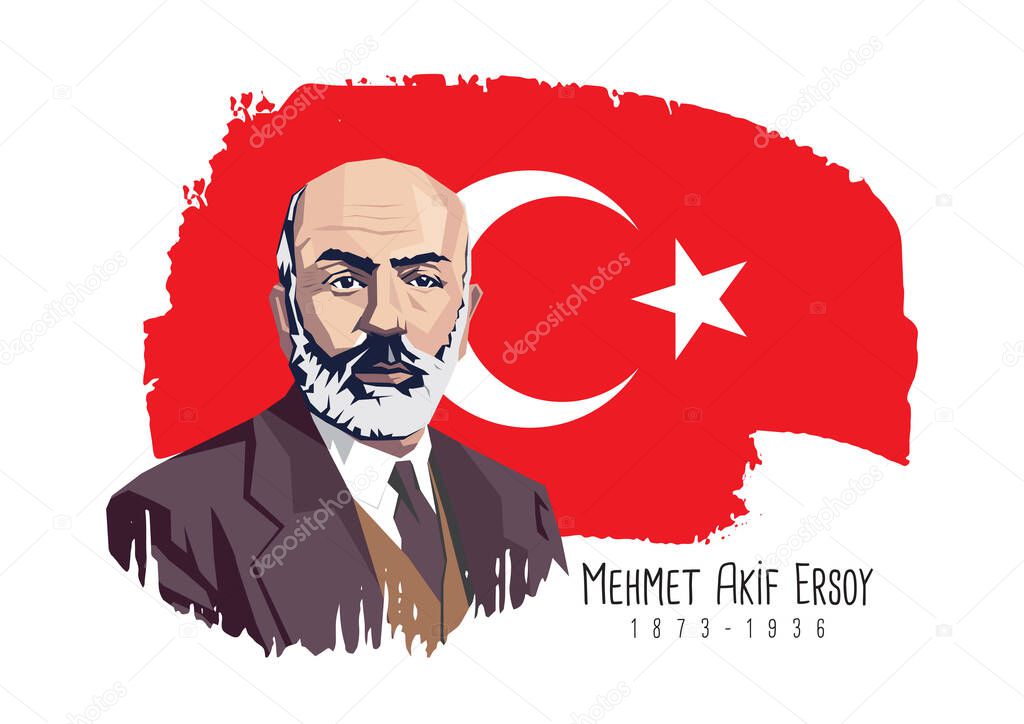 Mehmet Akif Ersoy (1873-1936) Turkish poet, author, academic and member of parliament. Vector illustration. 