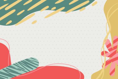 renkli Memphis modern soyut şekiller kırmızı yeşil sarı renkte puantiyeli arkaplan vektörü