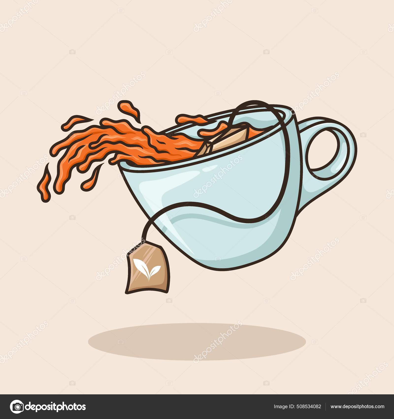 Cute Kawaii Hot Tea Cup Teabag Vector Illustration Cartoon Character Icon  Design Stock Vector
