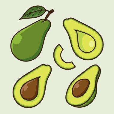 Avokado meyve vektörünün farklı açılarını izole et
