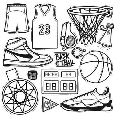 Basketbol Element El Çizimi Doodle 'ı ayarla