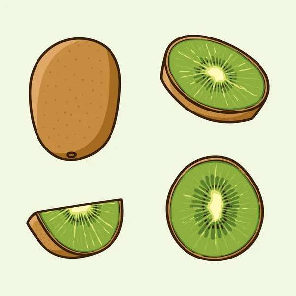Set Différents Angles Kiwi Fruits Cartoon Vecteur Isolé — Image vectorielle