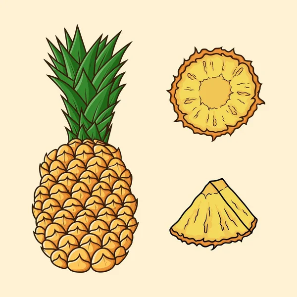 Set Verschillende Hoeken Van Ananas Fruit Cartoon Vector Geïsoleerd — Stockvector