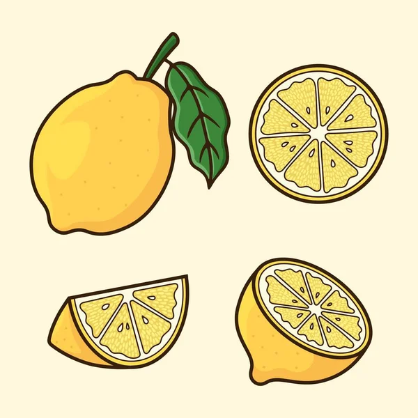 Establecer Diferentes Ángulos Fruta Limón Vector Dibujos Animados Aislado — Vector de stock