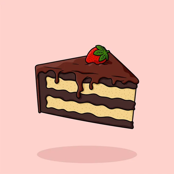 Gâteau Anniversaire Dessiné Main Tranché Vecteur Dessin Animé Plat Isolé — Image vectorielle