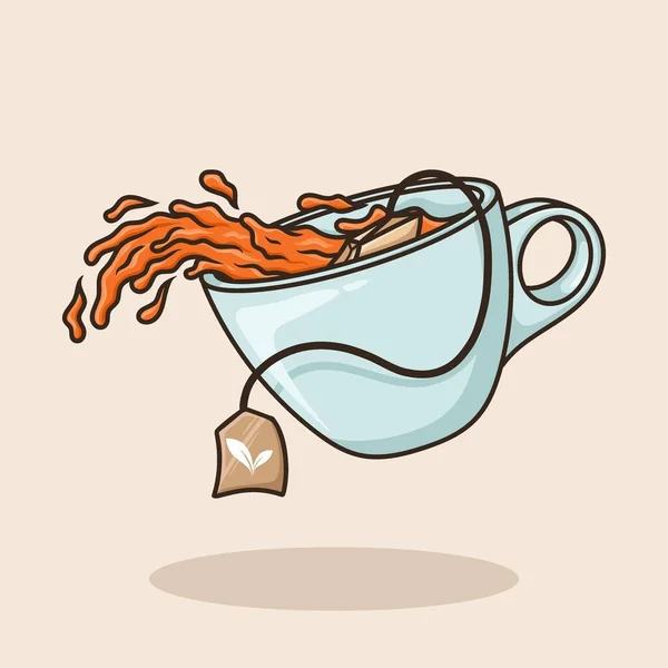 Teabag Spilled Cup Une Tasse Thé Concept Objet Cartoon Icon — Image vectorielle