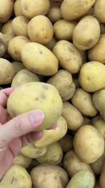 Marketten patates toplayan bir adam.