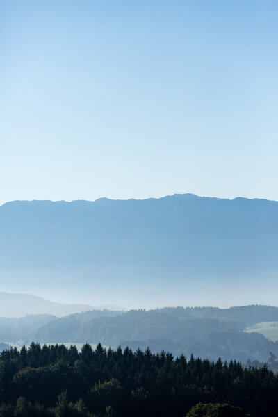 Вид на холмы с восходящим туманом
