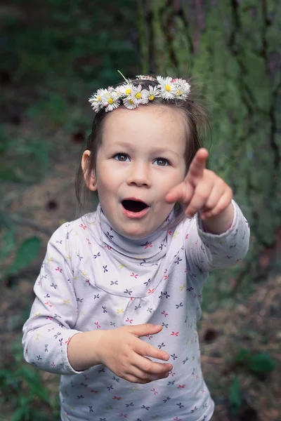 Petite fille avec une couronne de marguerites sur la tête — Photo