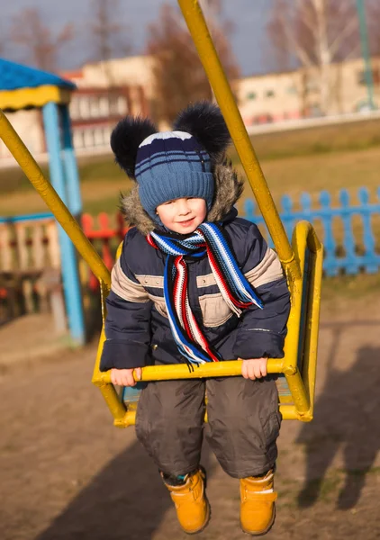 Happy Boy Playing On A Swing — Stock Photo, Image