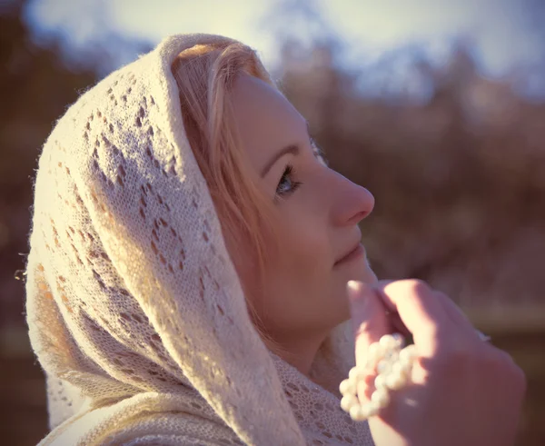 Young beautiful girl with a shawl — Stock Photo, Image