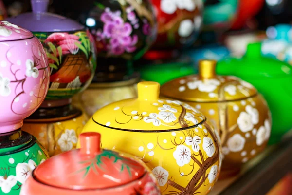 Collection of ceramic teapots for sale in Mekong delta, Cantho city, Vietnam — Stock Photo, Image