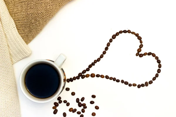 Kaffebønner i hjertet – stockfoto