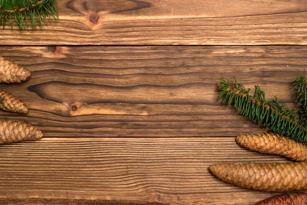 Köknar dalları ve konileri olan Noel arkaplanı