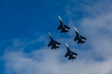 ZHUKOVSKY, MOSCOW REGION, RUSSIA - AUGUST 29, 2015: Aerobatic Team Russian Knights at WorldWide AirShow MAKS-2015 in Zhukovsky, Moscow region, Russia.
