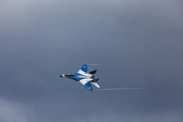 ZHUKOVSKY, MOSCOW REGION, RUSSIA - AUGUST 29, 2015: Jet Fighter Falcrum MiG-29 at WorldWide AirShow MAKS-2015 in Zhukovsky, Moscow region, Russia. — Zdjęcie stockowe