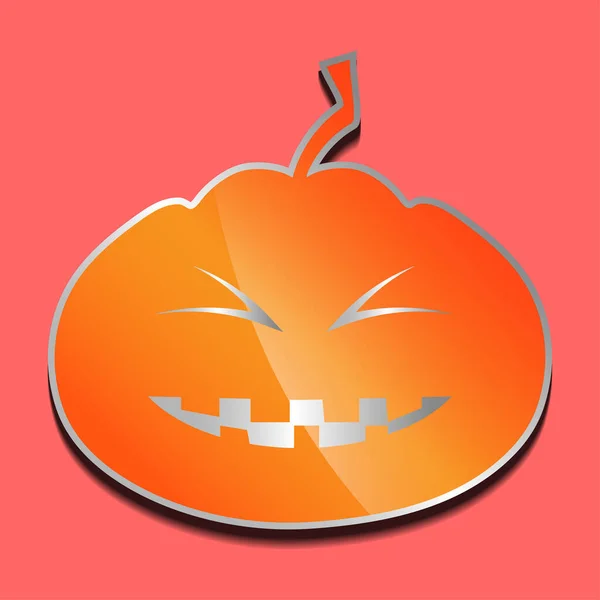 Calabaza naranja sonriente pegatina sobre un fondo de color. — Vector de stock