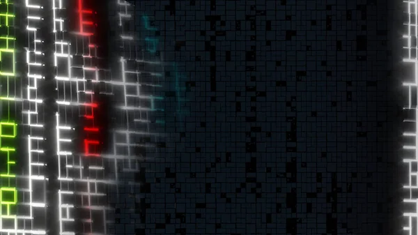 Neon Leuchtende Streifen Blockstruktur Auf Schwarzem Hintergrund Illustration Zukünftiger Informationen — Stockfoto