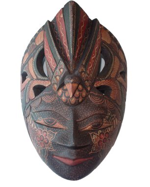 Batik ahşap maske Hediyelik eşya üzerinde beyaz kağıt izole