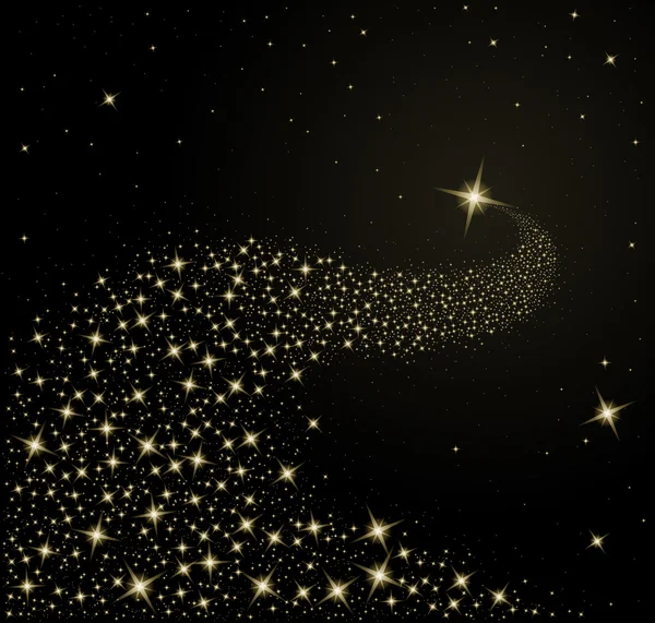 Падаюча зірка, стріляюча зірка з мерехтливою зіркою на чорному тлі — стоковий вектор